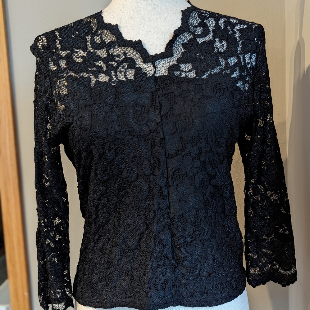 Vintage Black Lace Carlisle Stretch Blouse Size Small